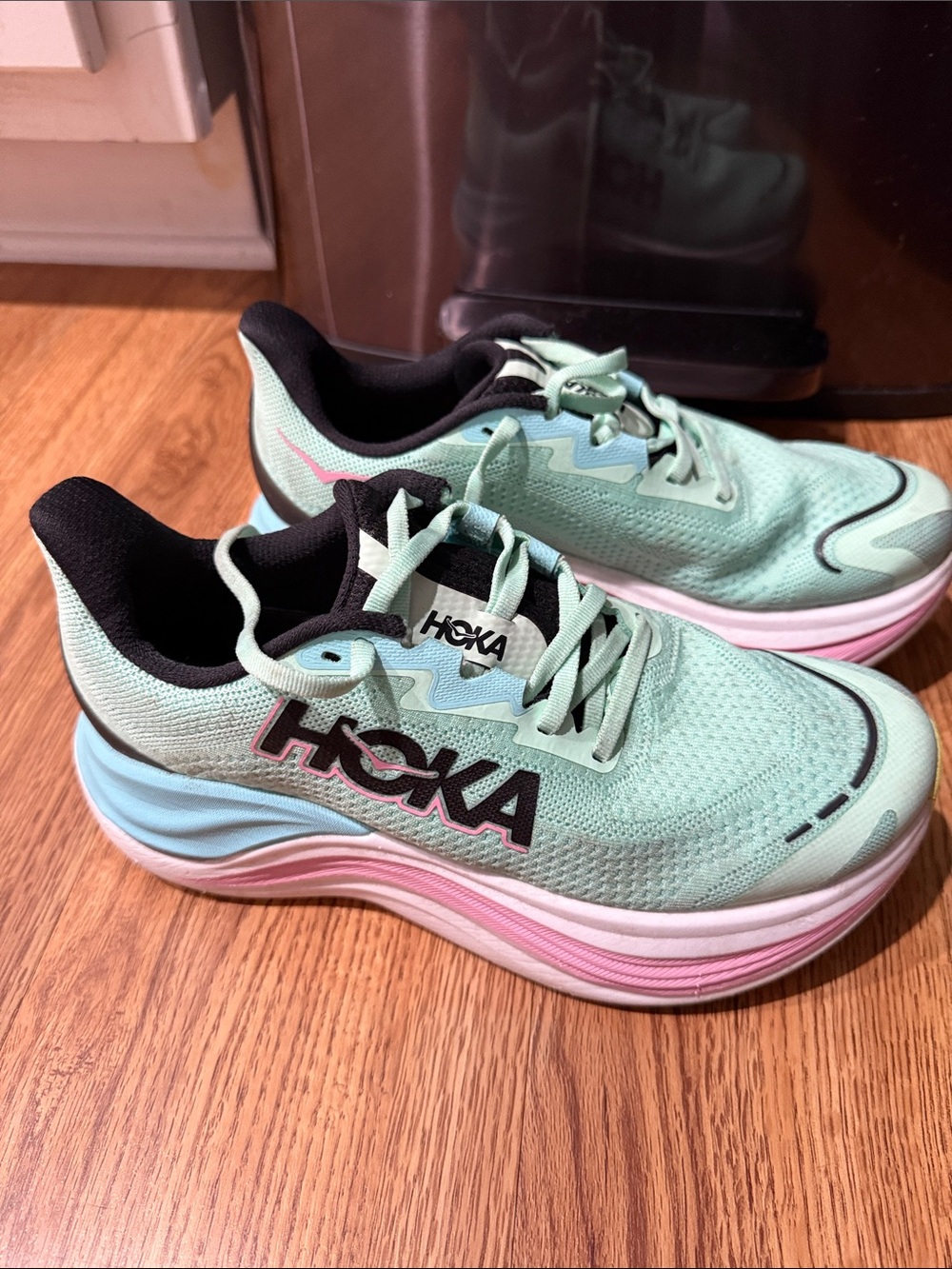 Hoka Women’s Mint Green & Pink Athletic Running Shoes